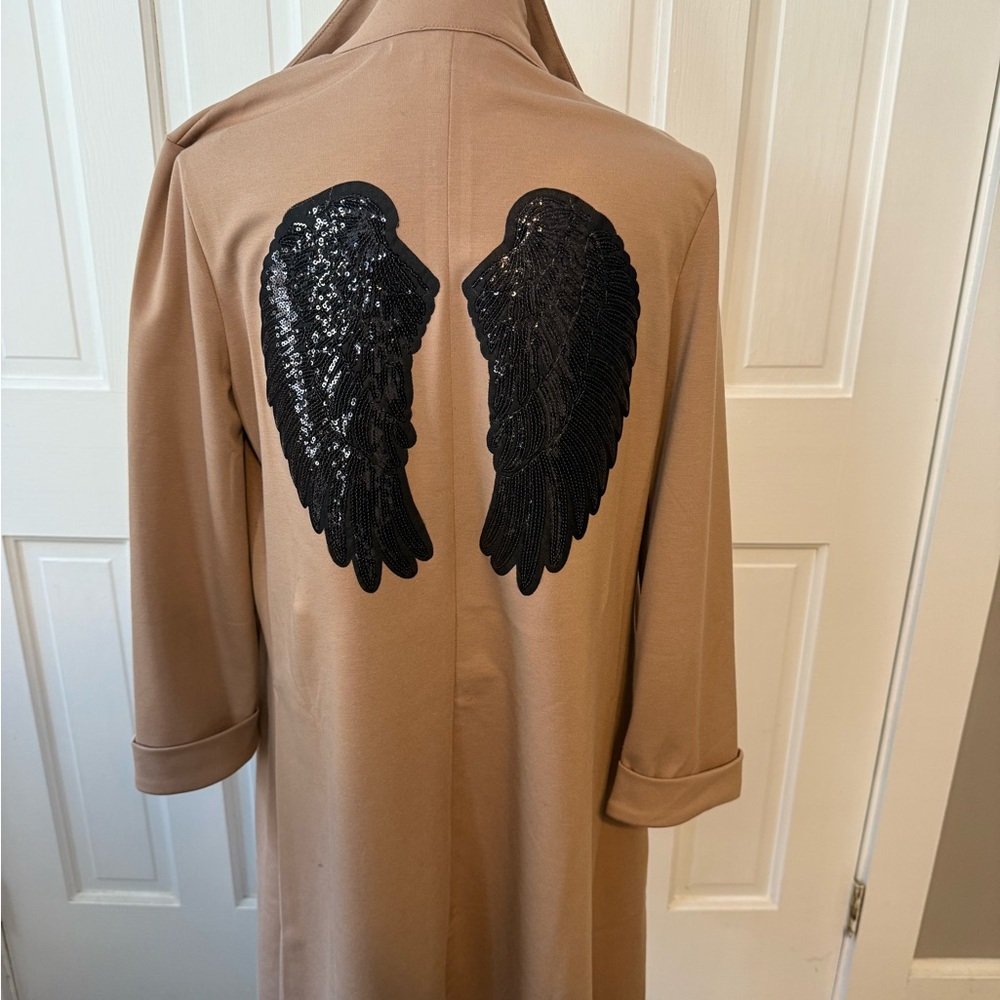Tan Blazer Style Jacket with Sequin Wings